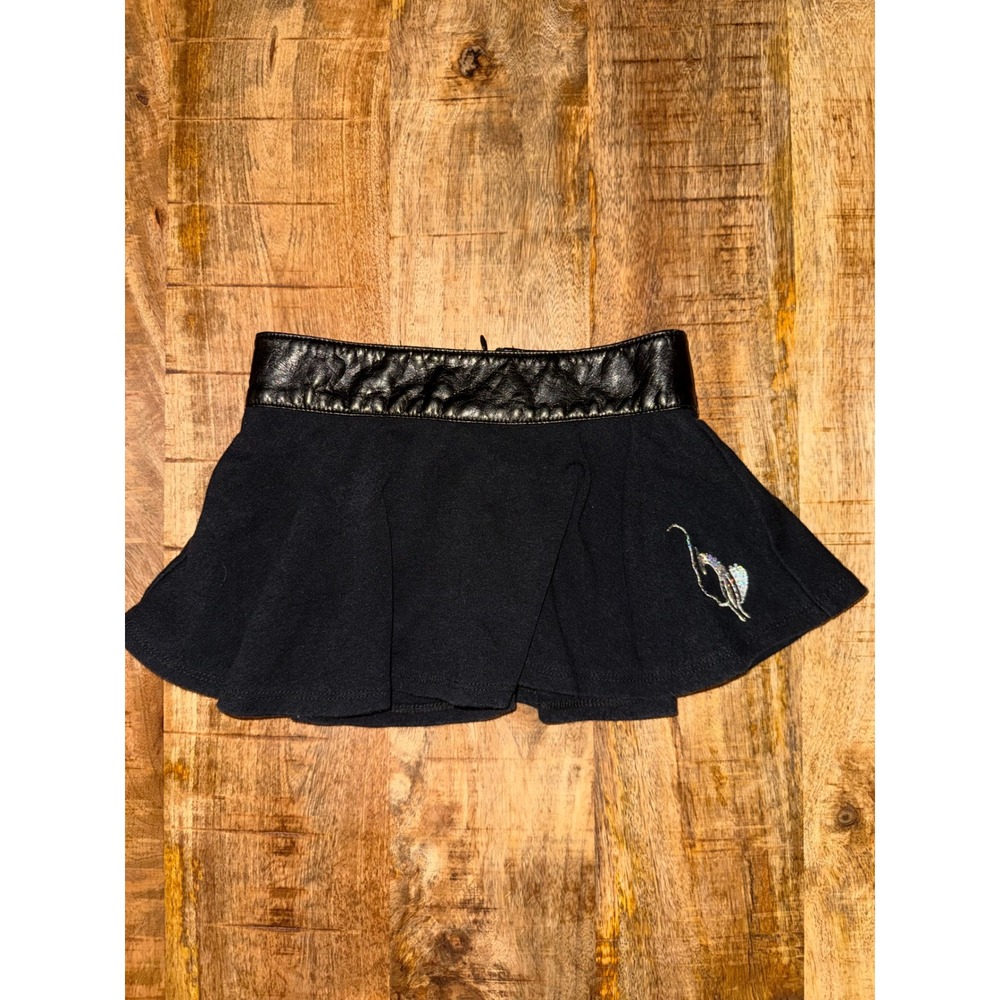 Baby Phat Girls 3T Black Y2K Skort Rhinestone Cat Faux Leather Pleated Mini**